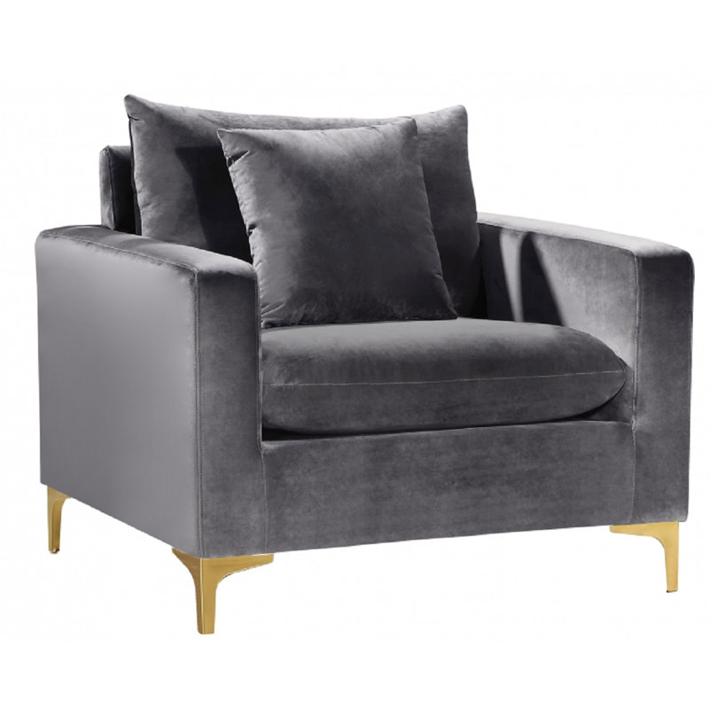 Fauteuil large en velours Naomi, Velours gris