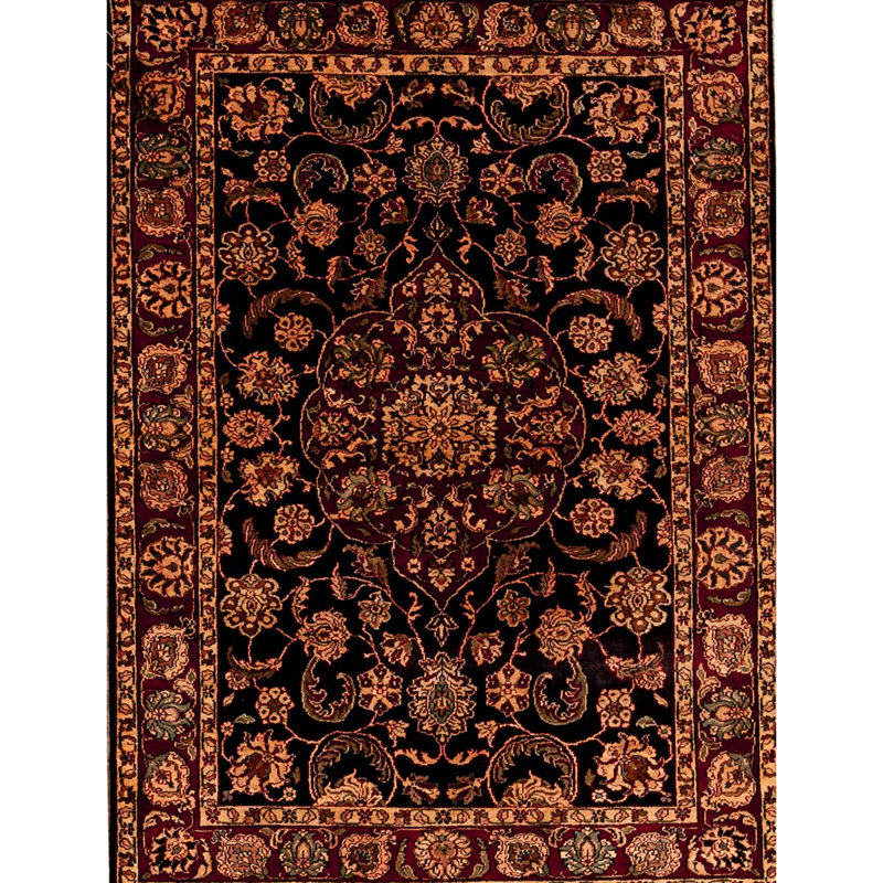 Hand-Knotted High-Quality Black and Red Area Rug