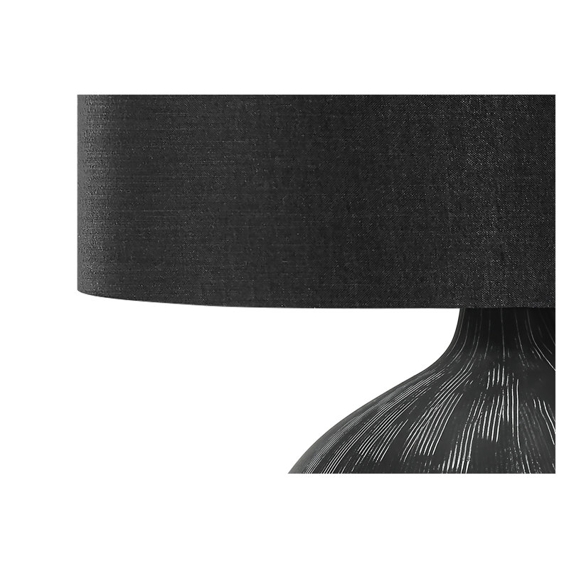 Lampe de table contemporaine en céramique noire de 23 pouces avec abat-jour en tissu noir - Éclairage décoratif moderne pour le salon et la chambre à coucher