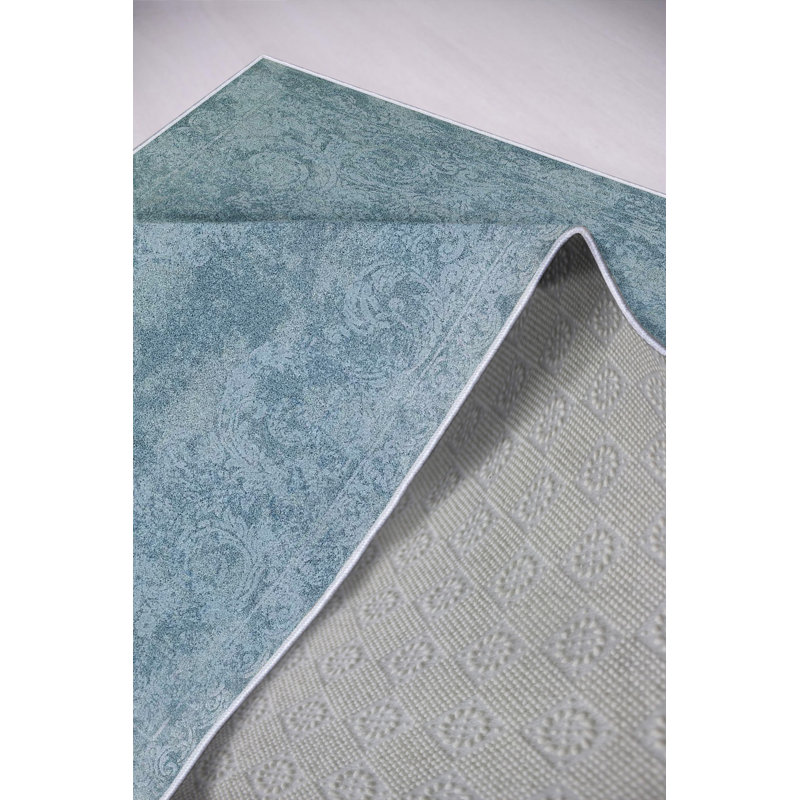 Eco-Friendly Area Rug, 100% Polyester, 47.2 x 70.9 inches | Antibacterial, Non-Slip PVC Dot Underside, 650 g/m², 0.2-inch Pile Height | Machine Washable, Digital Print, Blue Color | Perfect for Living Room & Bedroom Decor