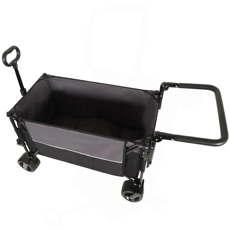 Chariot pliable multifonctionnel avec chariot pivotant et poussoir avec poignée rotative et roues tout-terrain à 360 ° - Conception robuste et réglable, grande capacité de transport, d'épicerie et d'utilisation extérieure, noir-gris