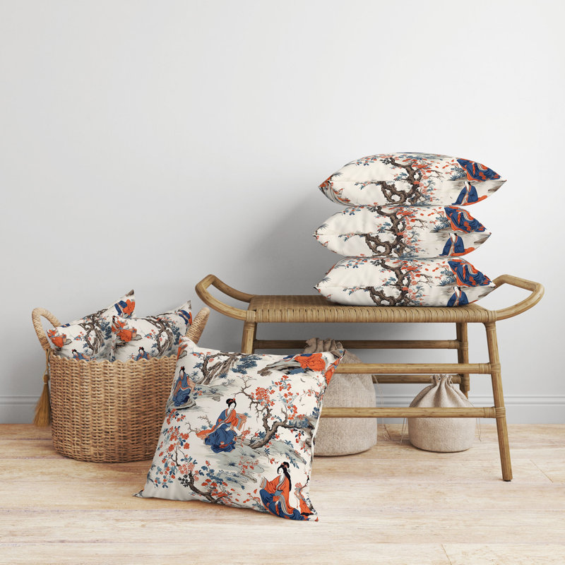 Coussin intérieur / extérieur Imperial Palace Garden, H 16 po x l 16 po, Bleu/orange