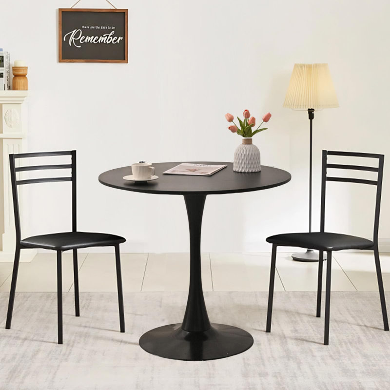 31.5" Round Dining Table, Top With Metal Base, Black