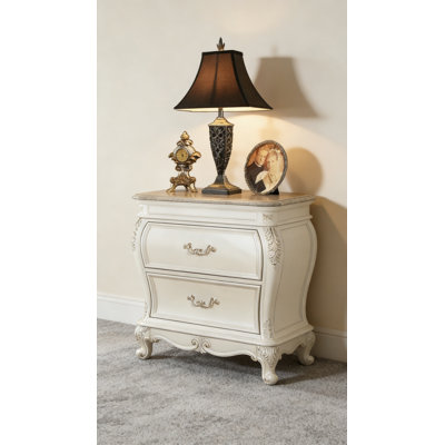 Chantelle Pearl White Finish Nightstand W/Granite Top