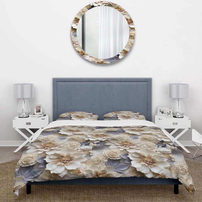 Literie White And Gold Chrysanthemum Mandalas I, Housse de couette simple + 1 taie décorative stan