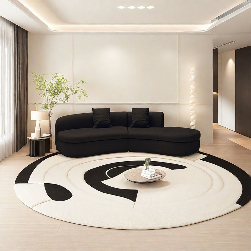 Canapé de coin noir semi-circulaire incurvé, H 25,59 po x l 94,49 po x P 35,43 po