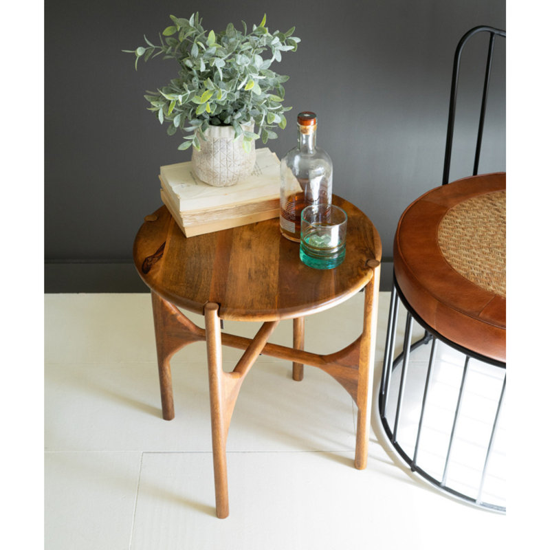  Table d'appoint ronde en bois de manguier - table d'appoint naturelle de 20 po de hauteur