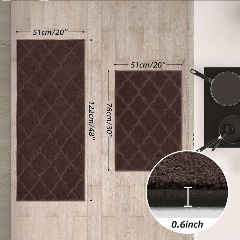 Nonslip Kitchen Rug Set 2 Pack, 51X76cm+51X122cm, Brown