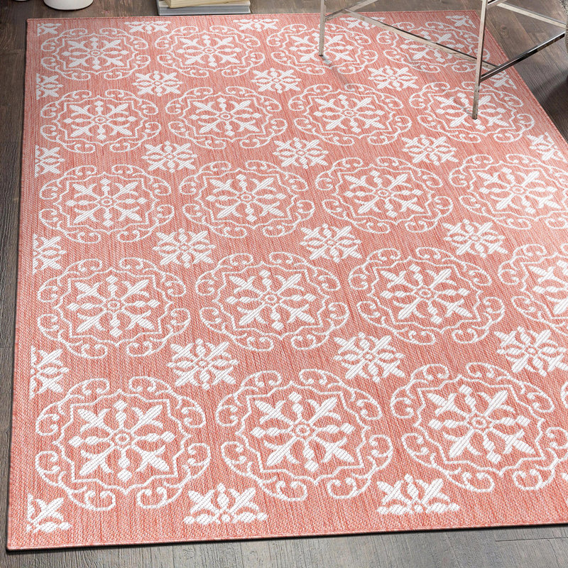 Chebia Geometric Terra/Cream Indoor & Outdoor Area Rug, Rectangle 5' x 7'