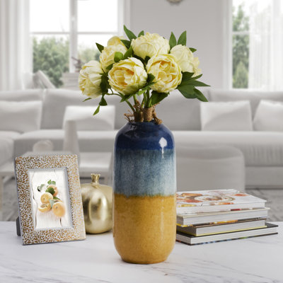 Elements 5.5-In X 12-In Blue And Tan Ceramic Vase