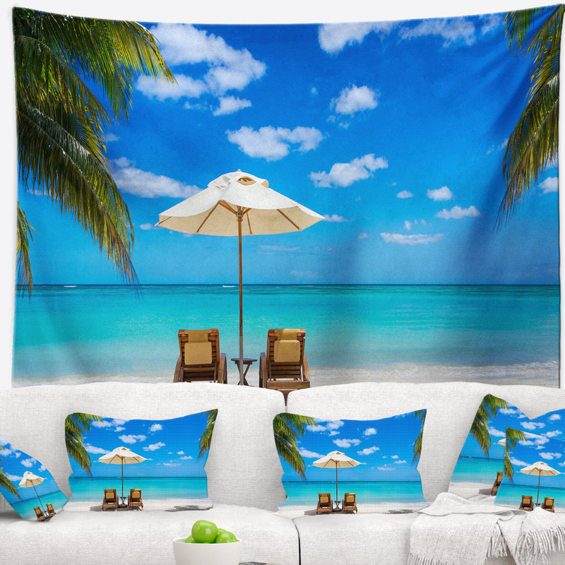 Tapisserie de mer turquoise en polyester avec chaises avec des accessoires suspendus inclus, H 50 po x l 60 po