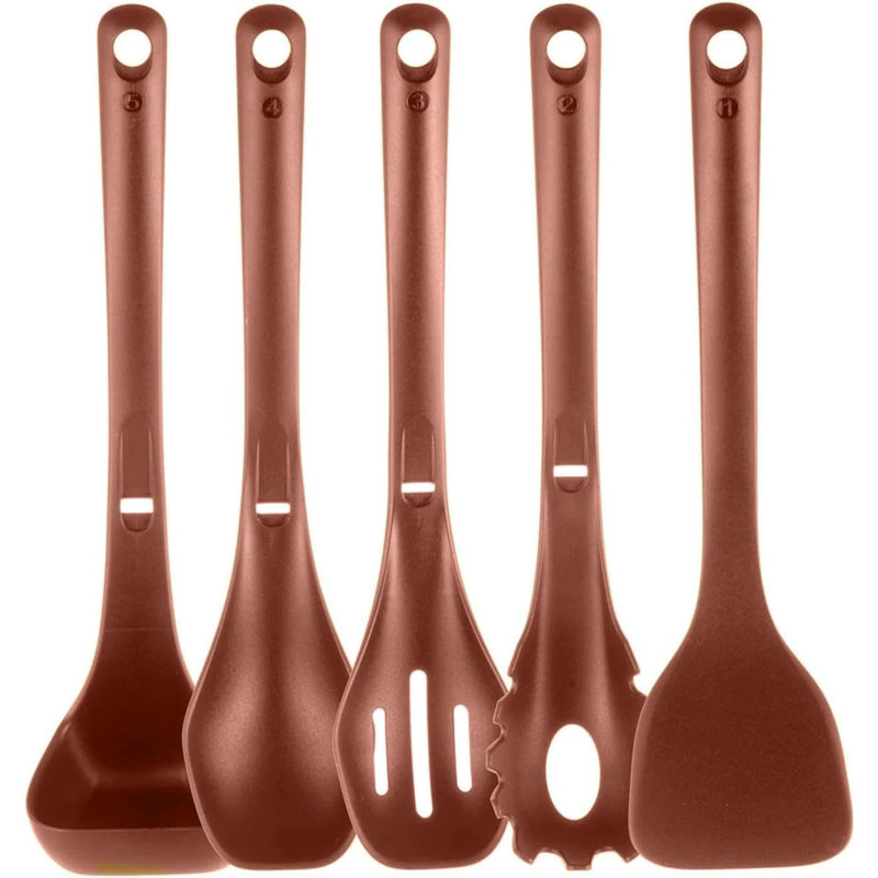 NutriChef 5 Utensil Set, Brown