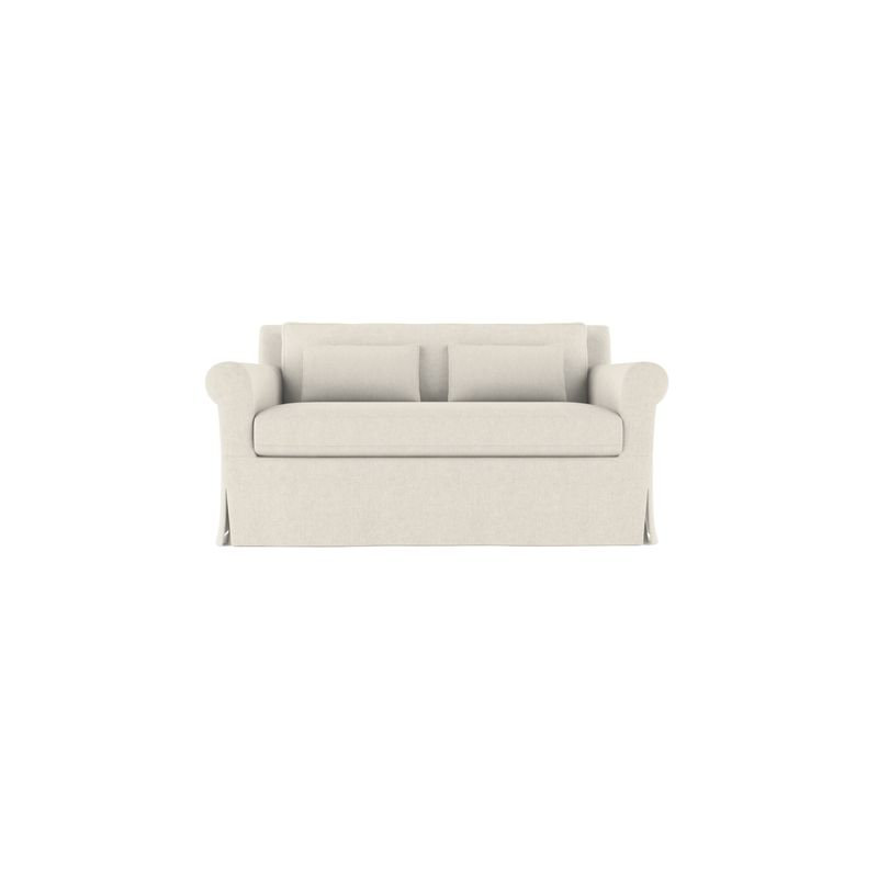Ludlow Rolled-Arm Skirted Loveseat, Box Weave Linen Pumice, 34" H x 60" W x 38" D, Weathered