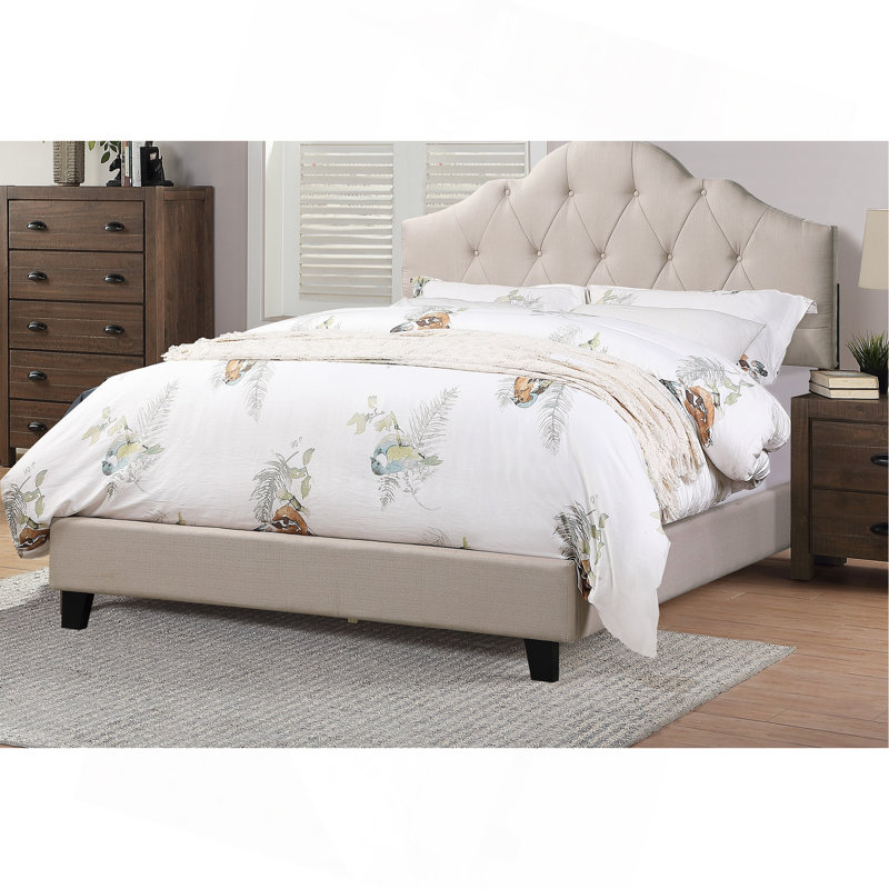 Rembourrage contemporain capitonné en polyfibre brun clair, Marron clair, Grand lit