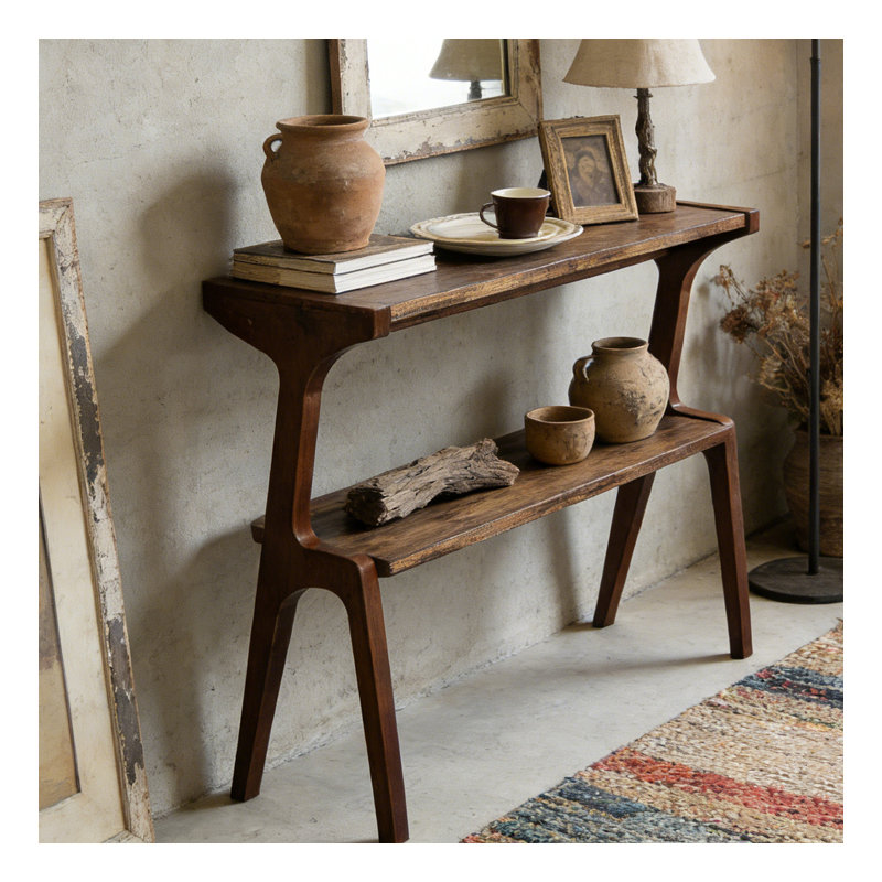 Storage Hall Table,Compact End Table,Wood Sofa Side Table, Rustic Brown