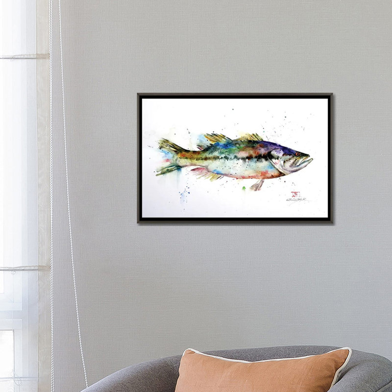 « Largemouth » par Dean Crouser, reproduction d’art, H 18 po x l 26 po x P 1,5 po, Toile encadrée de bois rustique foncé