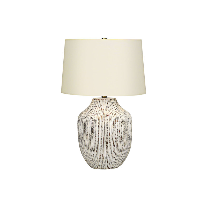 Lampe de table en céramique avec abat-jour en lin ivoire, interrupteur à 3 voies et fleuron doré élégant
