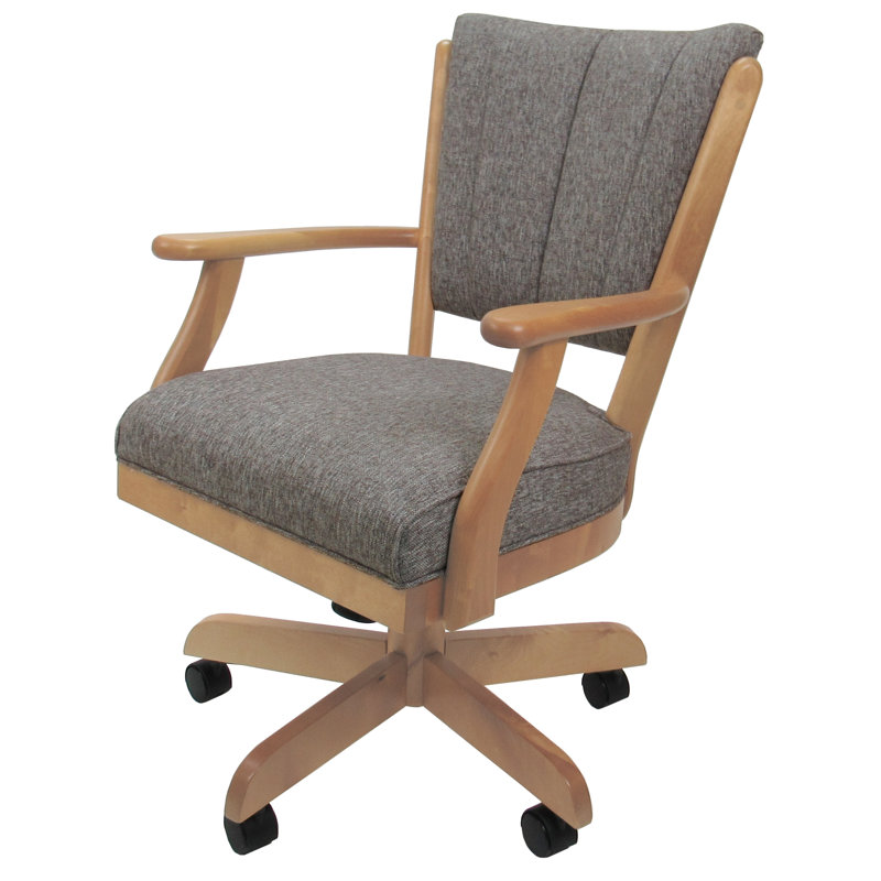 Gravois Swivel Wood Caster Chair with Arms, Mojave Gray, Natural