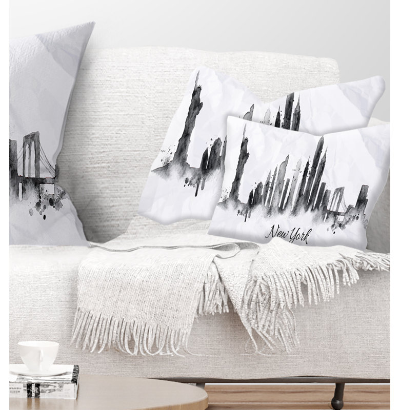 Silhouette Ink New York - Coussin imprimé paysage urbain, 12 po x 20 po, Rectangulaire