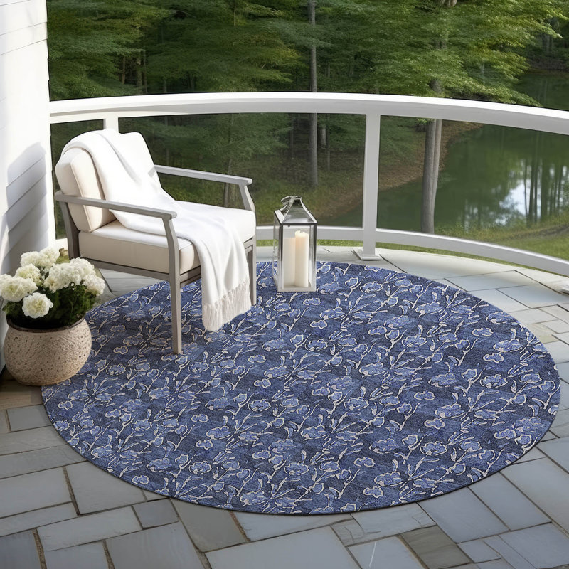 Dejah Washable Floral Indoor / Outdoor Rug, Round 8'