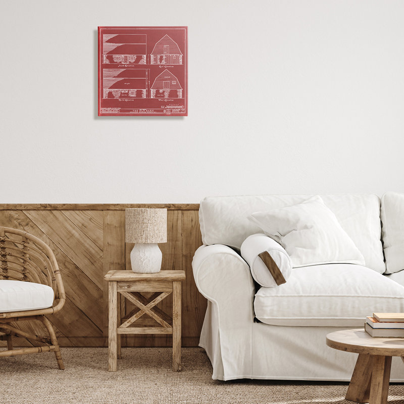 «Red Farmhouse Barn» par Annie Warren - dessin, Toile tendue, H 17 po x l 17 po x P 1,5 po