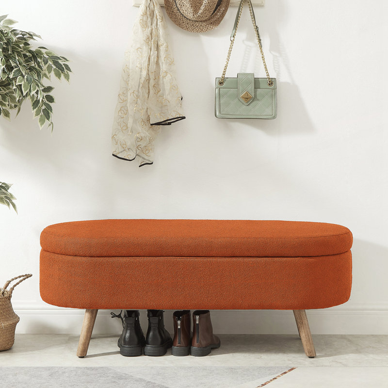 Banc de rangement avec repose-pieds avec pieds en bois, Orange, Orange