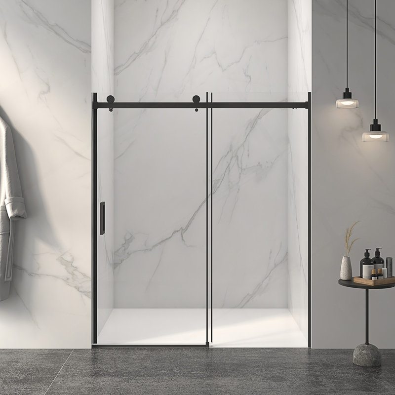 Porte de douche sans cadre, Noir mat