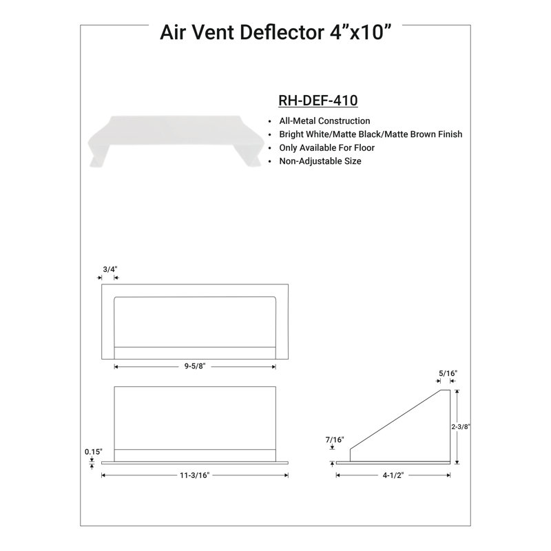 Paquet de 4 déflecteurs en métal massif 4 po x 10 po en fonte d'aluminium incassable | Air et inverseur de chaleur, Blanc