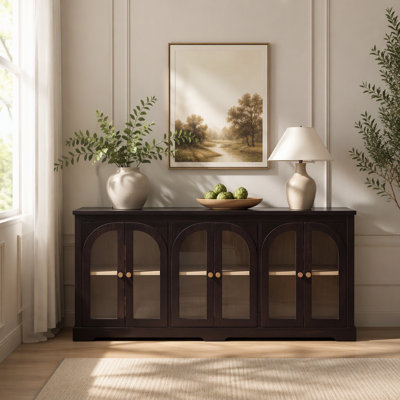 68" Modern Arched Glass Sideboard with 6 Doors, Buffet Cabinet with Storage and Adjustable Shelves, Large Credenza for Living Room,Kitchen,Entryway