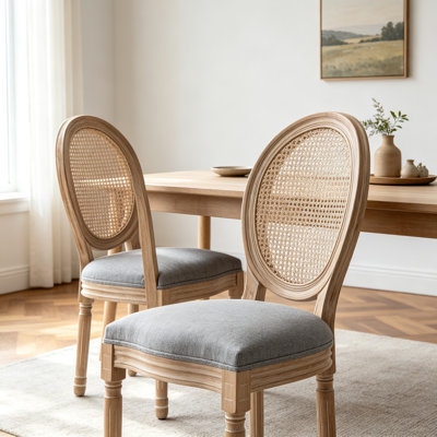 Jonsson French Style Solid Wood Frame Linen Fabric Rattan Back Dining Chair,Side Chairs,Kitchen Chairs,Upholstered dining room chair,dinning chair,kitchen chair