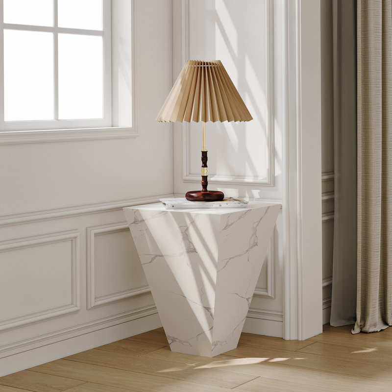 Douane Stone Top End Table, White