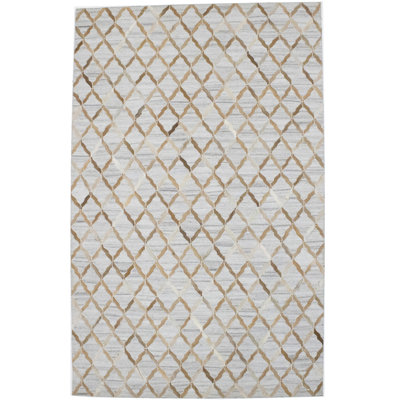 Grey Geometric Cowhide Patchwork Modern Rug