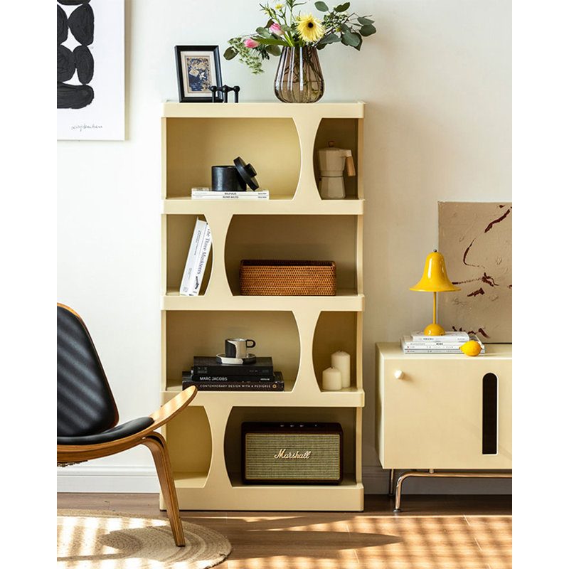 Practical Solid Wood Asymmetrical Open Shelving Unit, Cream