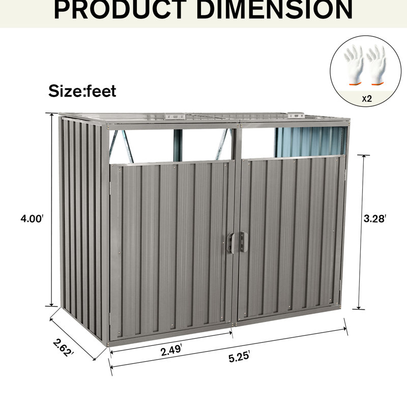Garbage Storage Bin Shed For Yard - Grey 2 Trash Cans Galvanized Steel, , Rot-, Ventilated With Doors And Handles Metal Garden Stores Rust, Easy To Clean Maintain