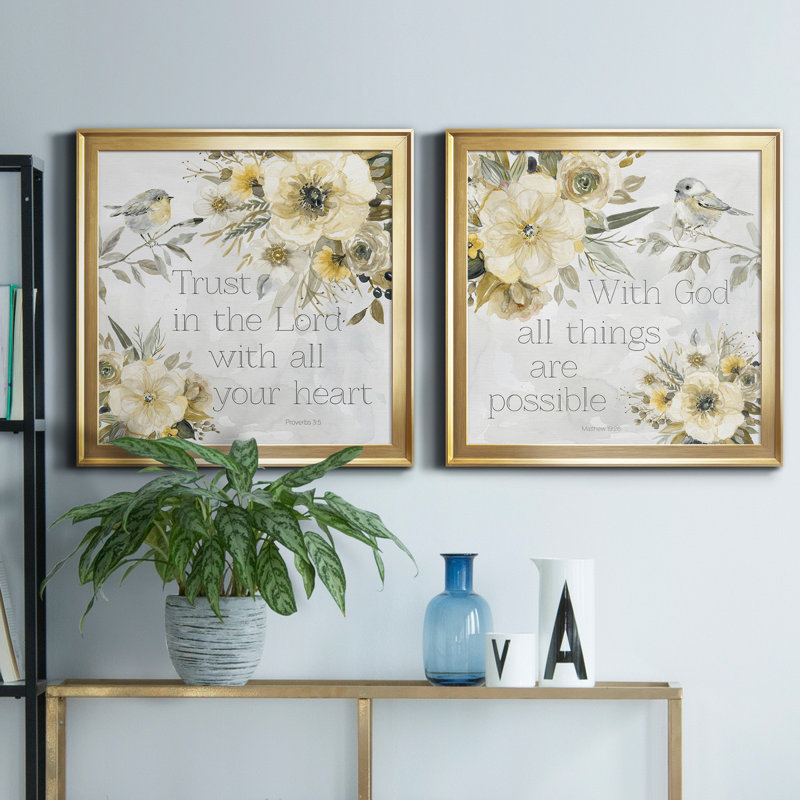 «Sunny Scriptures I», art textuel sur toile 2 pièces, H 26,5 po x l 53 po x P 1,5 po, Cadre doré