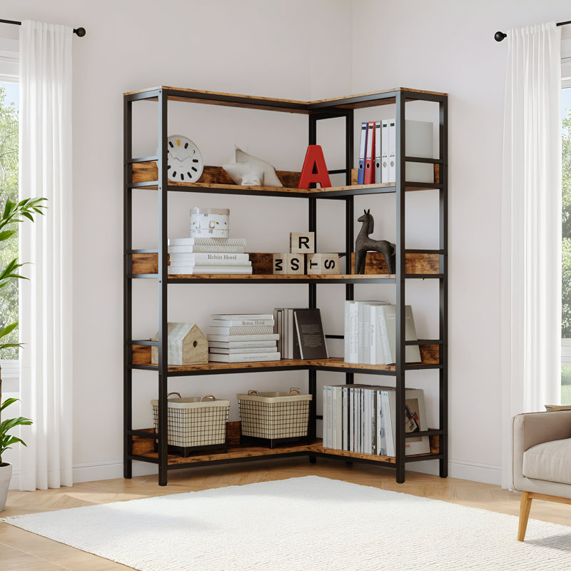 Sukanya 5 Tier Corner Bookcase, Large Display Rack Storage for Bedroom, Living Room