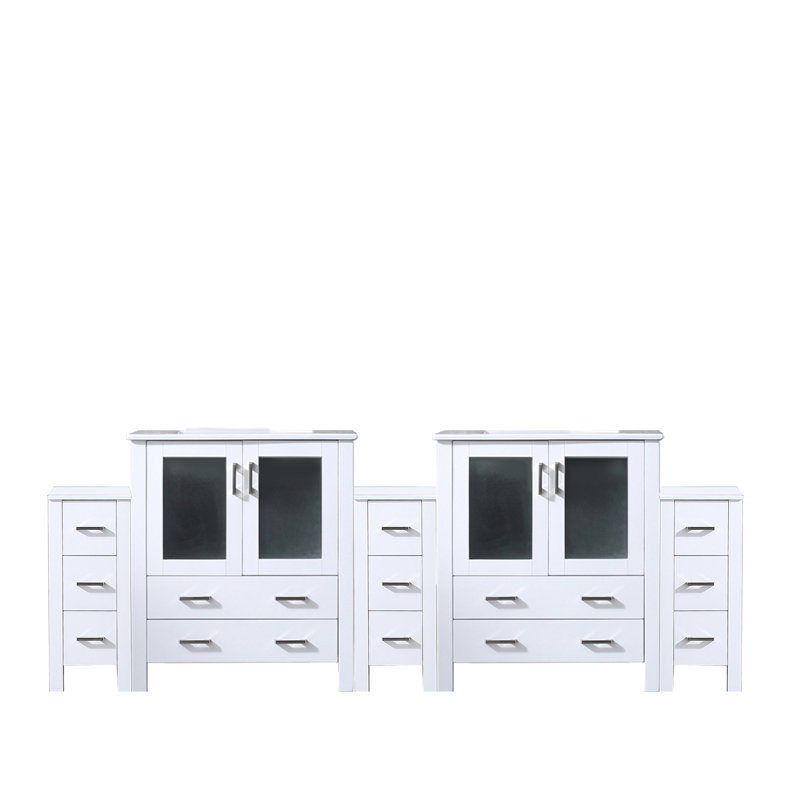 96 po Meuble-lavabo blanc avec comptoir en céramique