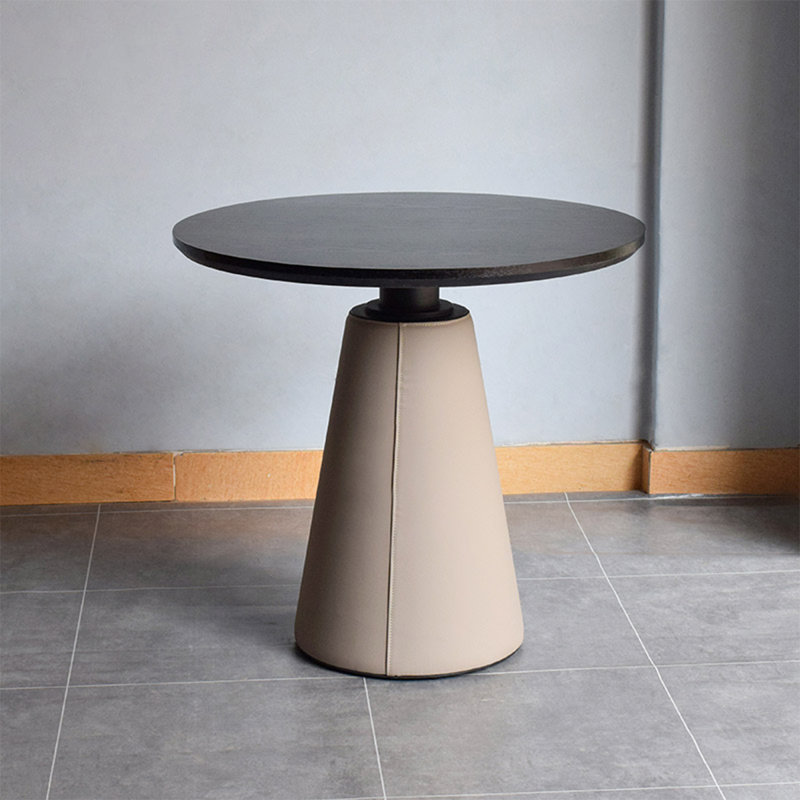 Table de salle à manger ronde noire en bois massif, Noir