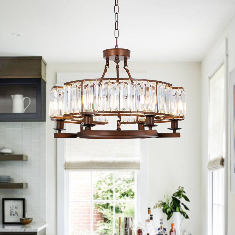 6-Light Dimmable Luxurious Iron Crystal European Chandelier, Brown