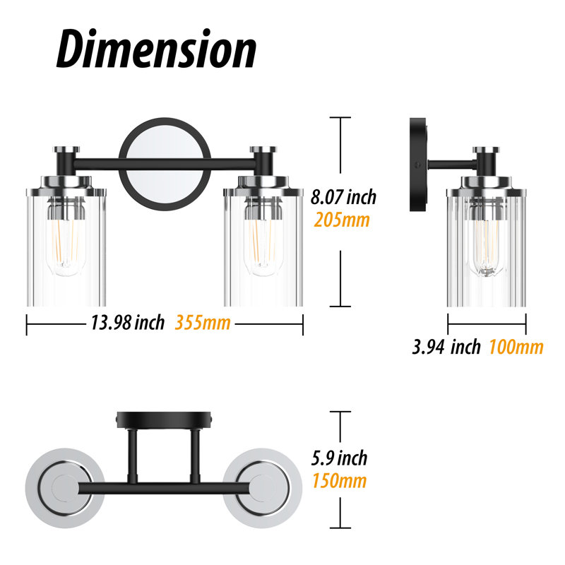 Éclairage pour meuble-lavabo à 2 lumières Sephira, Noir/chrome