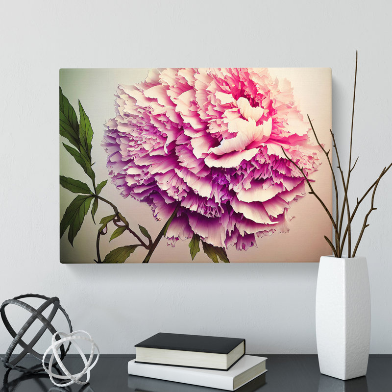 Joyous Peony Flower - Wrapped Canvas Print, 35cm H x 50cm W x 3cm D