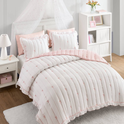 Ensemble de courtepointe douillette en microfibre, conception rose romantique pour la maison