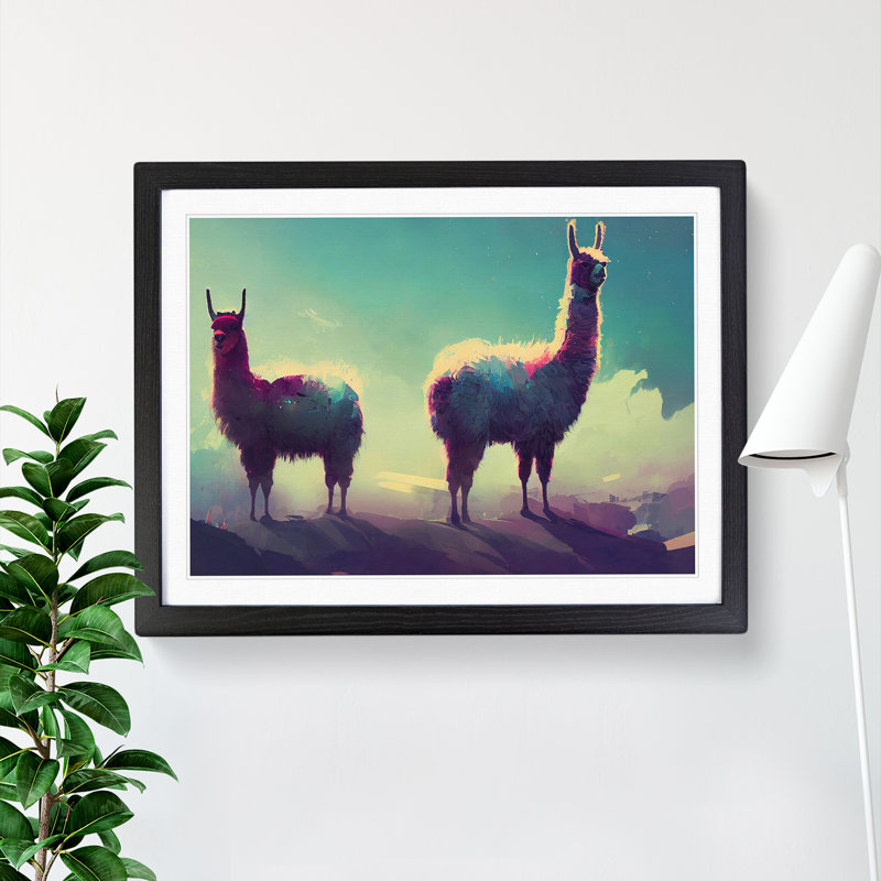 Llama Vol.2 Abstract - Single Picture Frame Print, Black, 46cm H x 64cm W