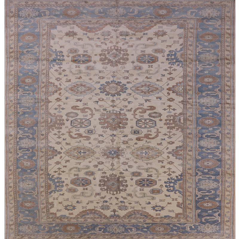 Tapis oriental brun / beige / bleu Arushad, Carré 7 pi