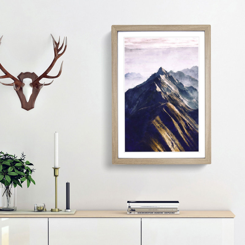 Mountain Ridge in Switzerland - Picture Frame Painting Print, 63cm H x 45cm W x 2cm D, Oak Framed