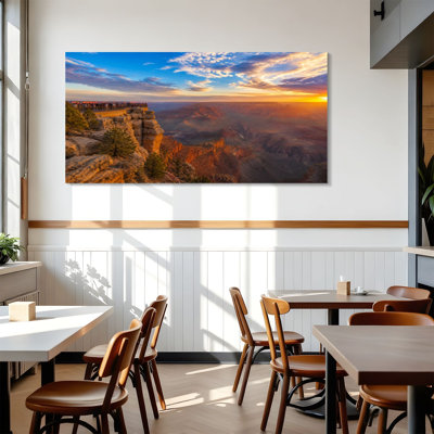 Canvas Wall Art Panoramic colorful Sunset Grand Canyon Grand Canyon National Park from Wall Decor for Living Room Bathroom Bedroom Office 24"H x 48"W Art Paintings, Ready to Hang