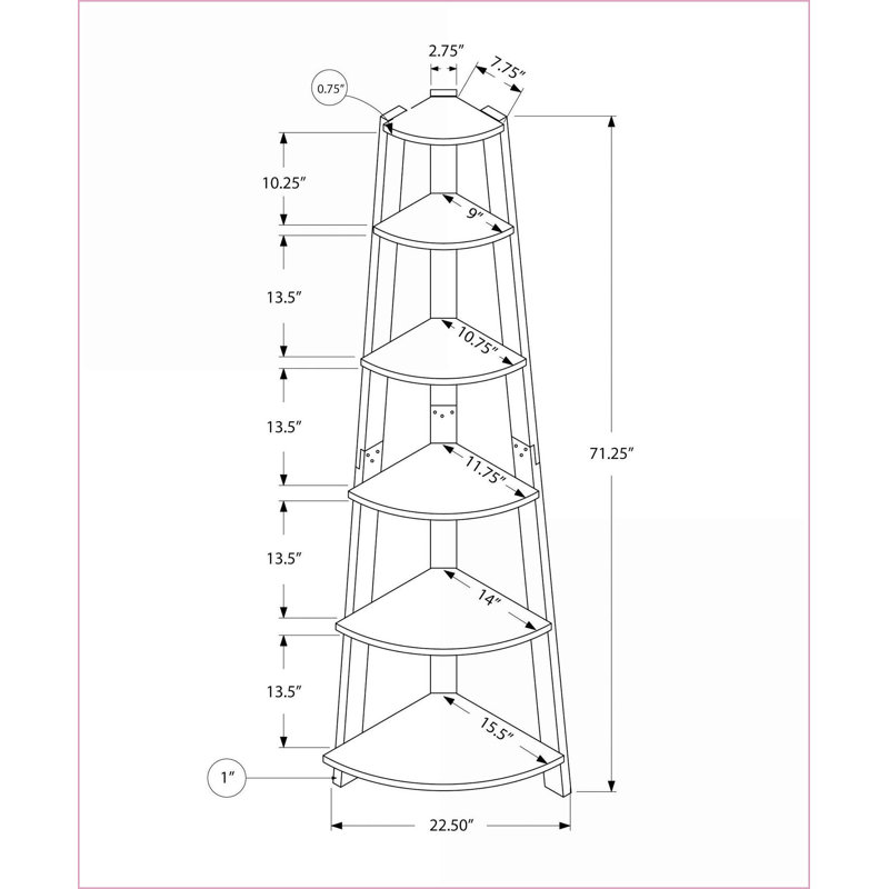 Bookshelf 5-Tier Corner Etagere | 71"H Contemporary | Slate Gray | Particle Board, Gray