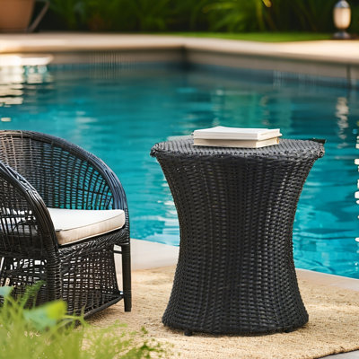 Outdoor Small Side Table Patio Rattan End Table 19.7 Inch Hourglass Wicker Accent Tables Frame Lightweight