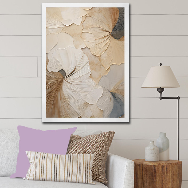 Beige Minimalism Elegance in Bloom - Flowers Wall Art Print, Beige Canvas Art Print, Picture Framed Print, 40" H x 30" W