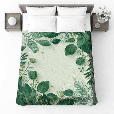 Couvre-lit vert matelassé à bordure toutes feuilles